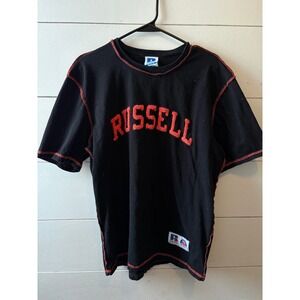 Russell Athletic x ASAP Worldwide Mens Black T-Shirt Orange/Red Stitch Medium